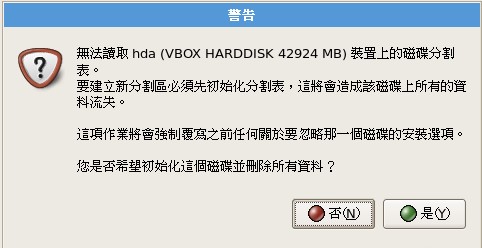 安裝程式找不到磁碟分割表的警告圖示 安裝程式找不到磁碟分割表的警告圖示
