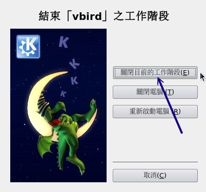 KDE的登出畫面示意圖 KDE的登出畫面示意圖