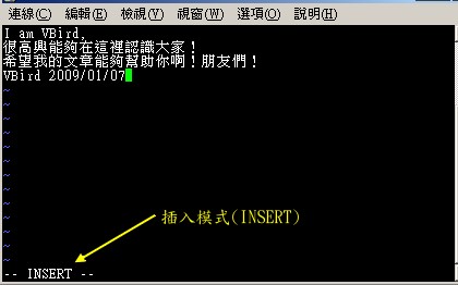 開始用 vi 來進行編輯 開始用 vi 來進行編輯