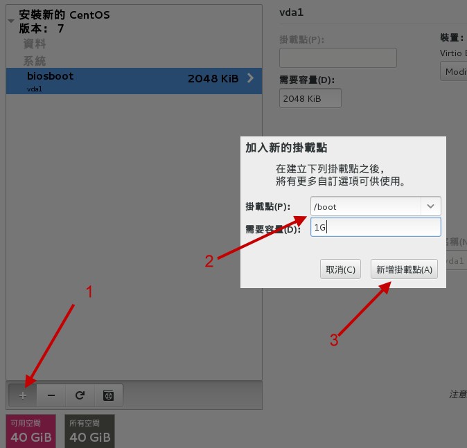 建立 /boot 分割槽的示意圖 建立 /boot 分割槽的示意圖