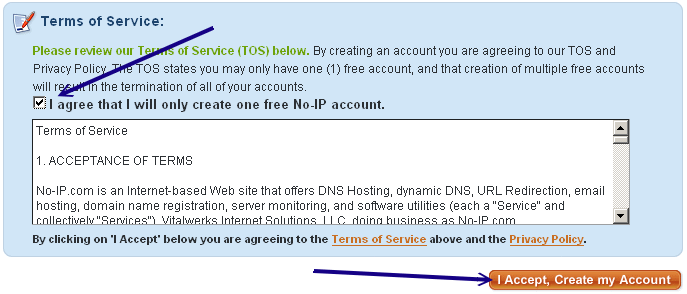no-ip 網站的註冊:新帳號建立務必勾選項目 no-ip 網站的註冊:新帳號建立務必勾選項目