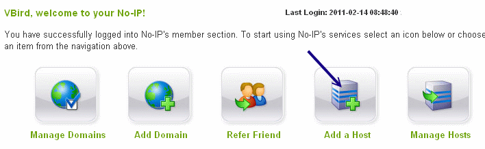 登入 NO IP 網站後的示意圖 登入 NO IP 網站後的示意圖