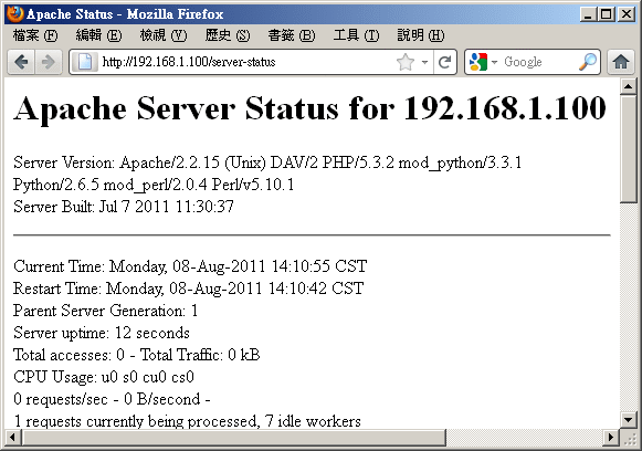 伺服器目前的狀況回報網頁 伺服器目前的狀況回報網頁