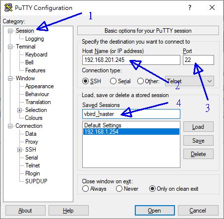 putty 的設定示意圖 putty 的設定示意圖