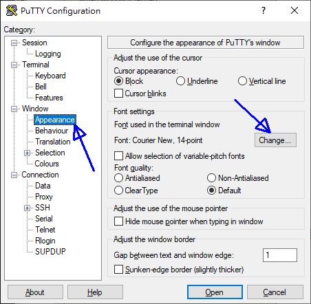 putty 的設定示意圖 putty 的設定示意圖