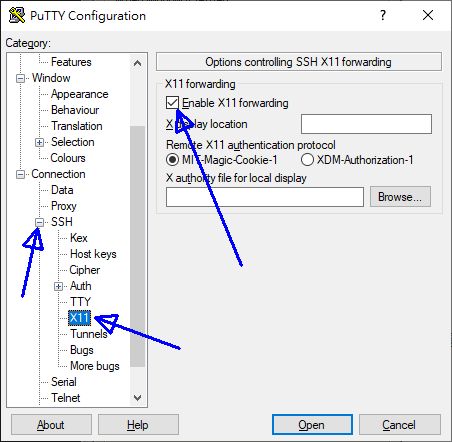 putty 的設定示意圖 putty 的設定示意圖