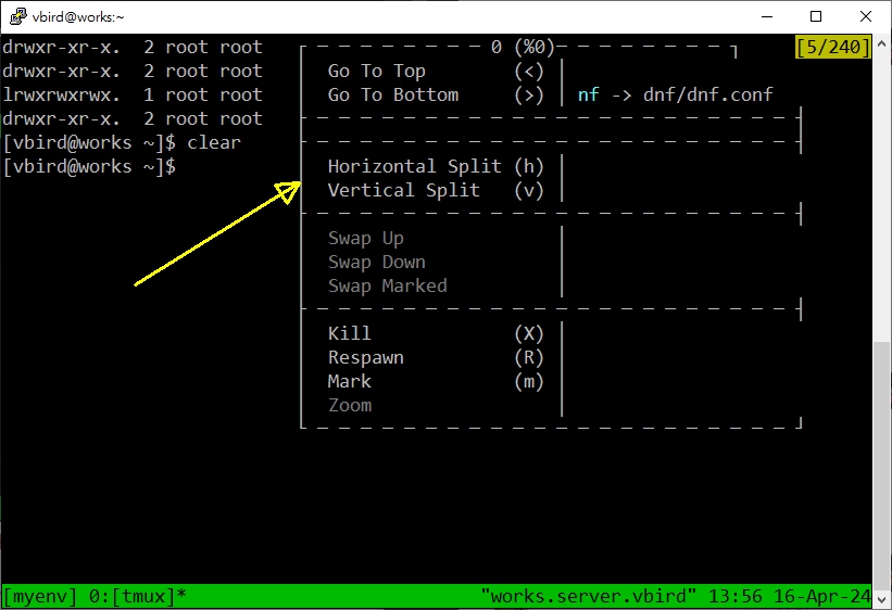 圖 10.3.4-3、tmux 在 session 內使用 mouse 功能 圖 10.3.4-3、tmux 在 session 內使用 mouse 功能